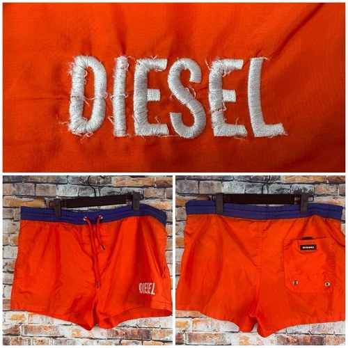 Diesel Beachwear Swim Trunks Orange Blue Trim Board Shorts Polyester Medium