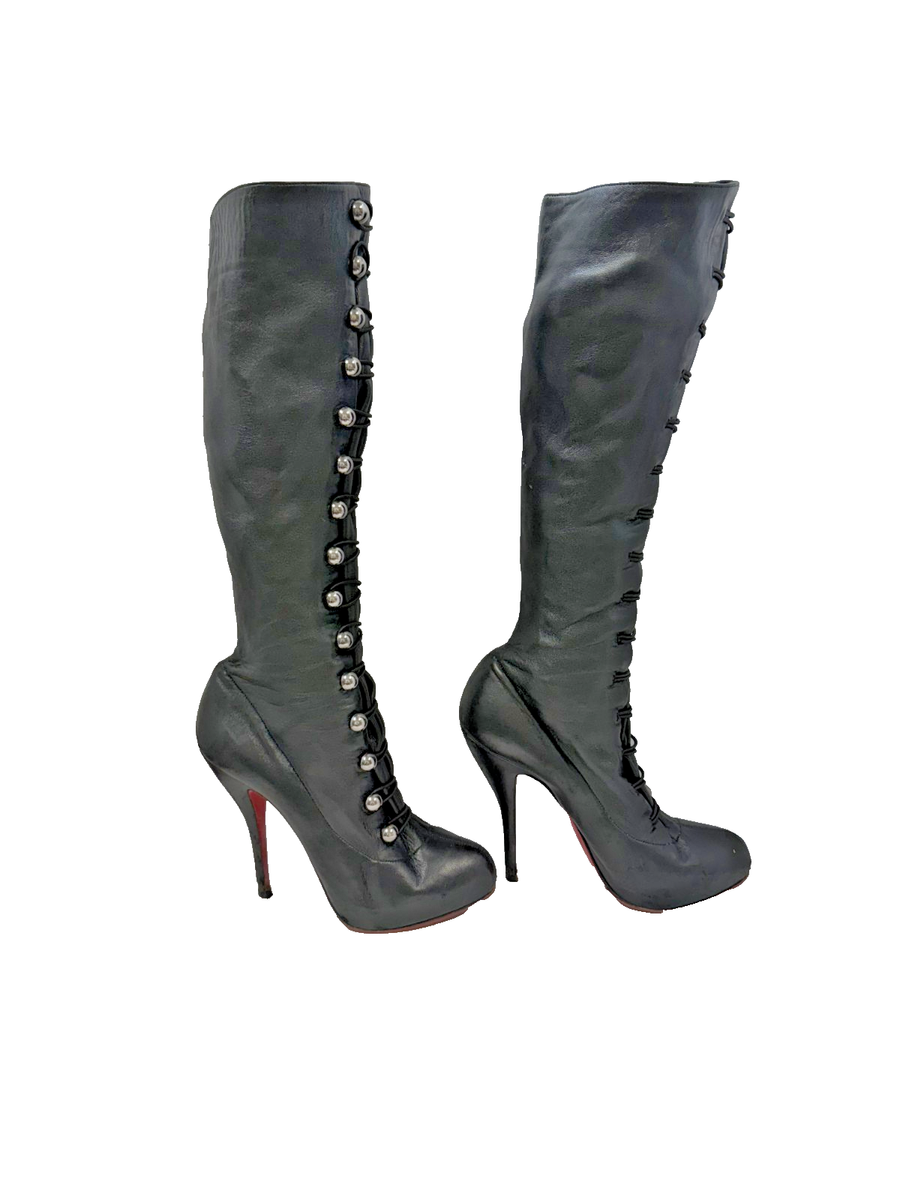 CHRISTIAN LOUBOUTIN Fabiola Black Leather Boots 🐾animal