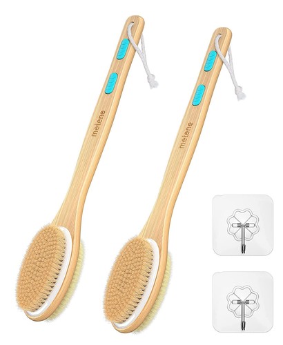 2 Pack Shower Brush with Soft and Stiff Bristles, Bath Dual-Sided Long Handle...