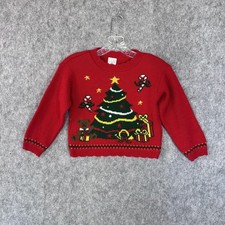 Kids Studio Sweater Youth 6/6X Red Christmas Tree Teddy Bear Gifts Holiday 90s