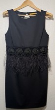 Alice + Olivia Black Marigay Rosette Feather Dress Size 4 Retail $495