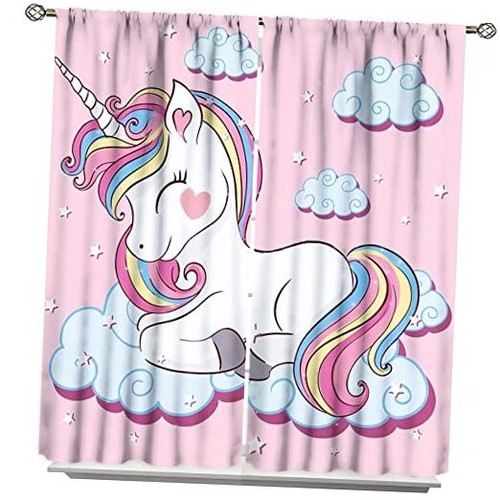 Unicorn Curtain for Kids Bedroom,Pink Cartoon Rainbow Darkening Curtains Decor