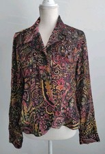 Chico's Velvet Burnout Blazer Silk Blend Floral Sequin Art to Wear Size 2 Womens