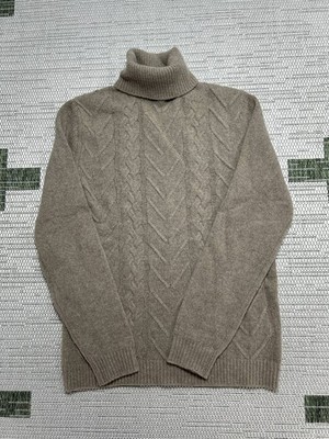Massimo Dutti Sweater Womens Medium Brown Wool Cable Knit Turtleneck