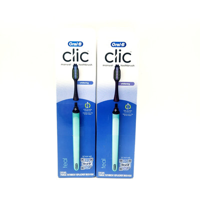 2x Oral-B Clic Starter Kit   Teal Handles + Medium Whitening Brush Heads