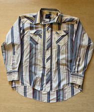 Vintage Wrangler X-Long Tails Pearl Snap Shirt Men's 17.5-35 Striped Long Sleeve