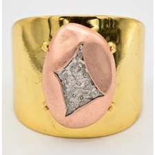 Nest Neiman Vintage Cuff Bangle Bracelet Gold Crystal Heavy Chunky Signed Bin4