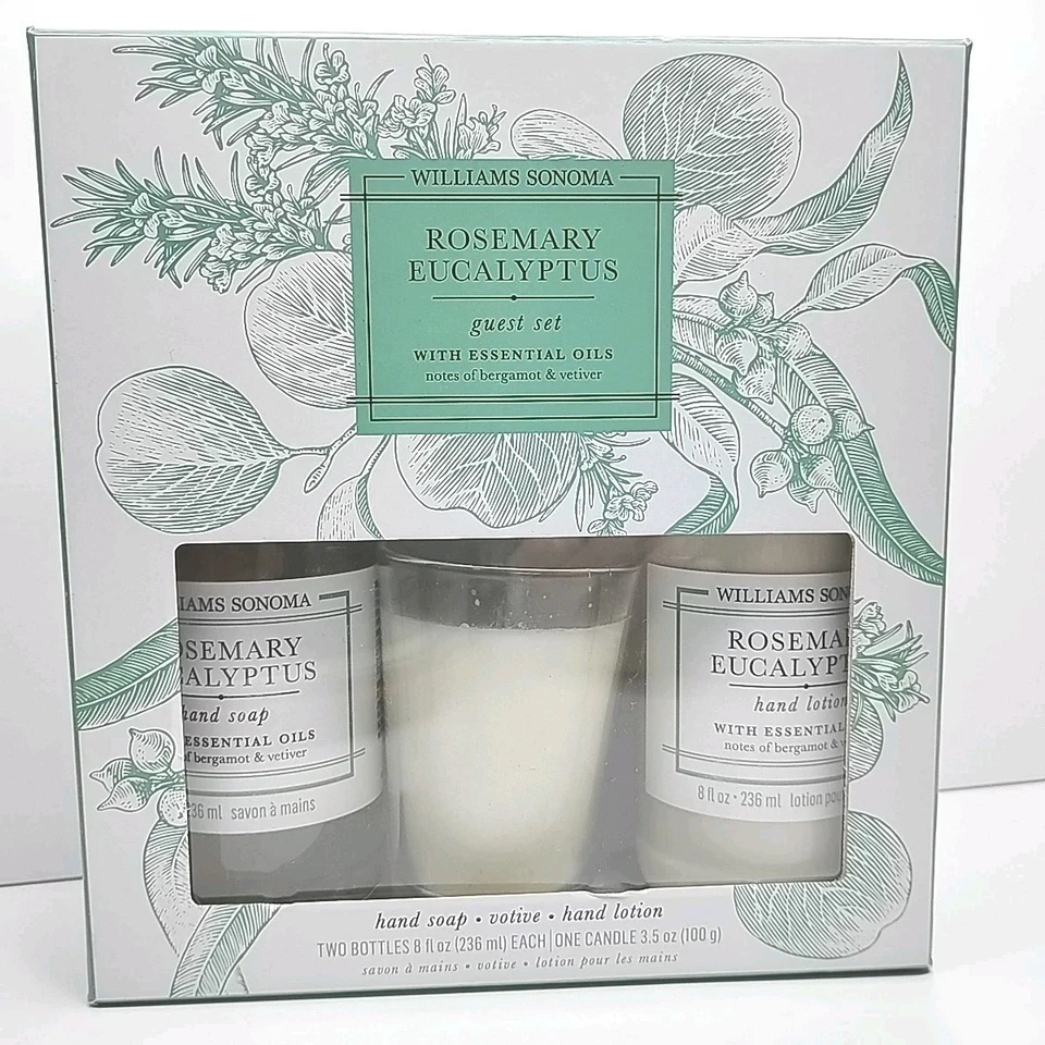 Williams Sonoma Rosemary Eucalyptus Guest Set Candle, Hand Soap, Candle, Lotion, - Image 2 of 3