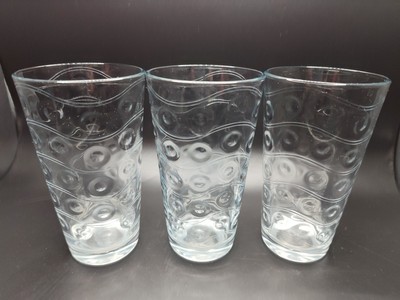 Vintage Pasabahce Turkish Set of 3 Dot-Circle Pattern Inside Glass 6''H 14oz