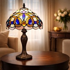 Image of Tiffany Style Table Lamp beautiful 10 Inch Stained Glass Shade Handmade Lamp