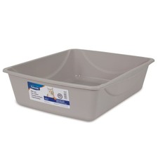 Large Open Top Cat Litter Box with Plastic Rim, Basic Gray Pan