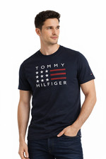 Tommy Hilfiger Mens T-Shirt New M Navy Blue Short Sleeve Regular Fit Flag Logo