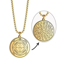 VASSAGO Key of Solomon Seals Necklace Engraved with 72 Names of God Pendant S...
