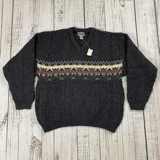 VTG NWT EMS EASTERN MOUNTAIN SPORTS MENS STRIPED FISHERMAN SWEATER 100% WOOL MED