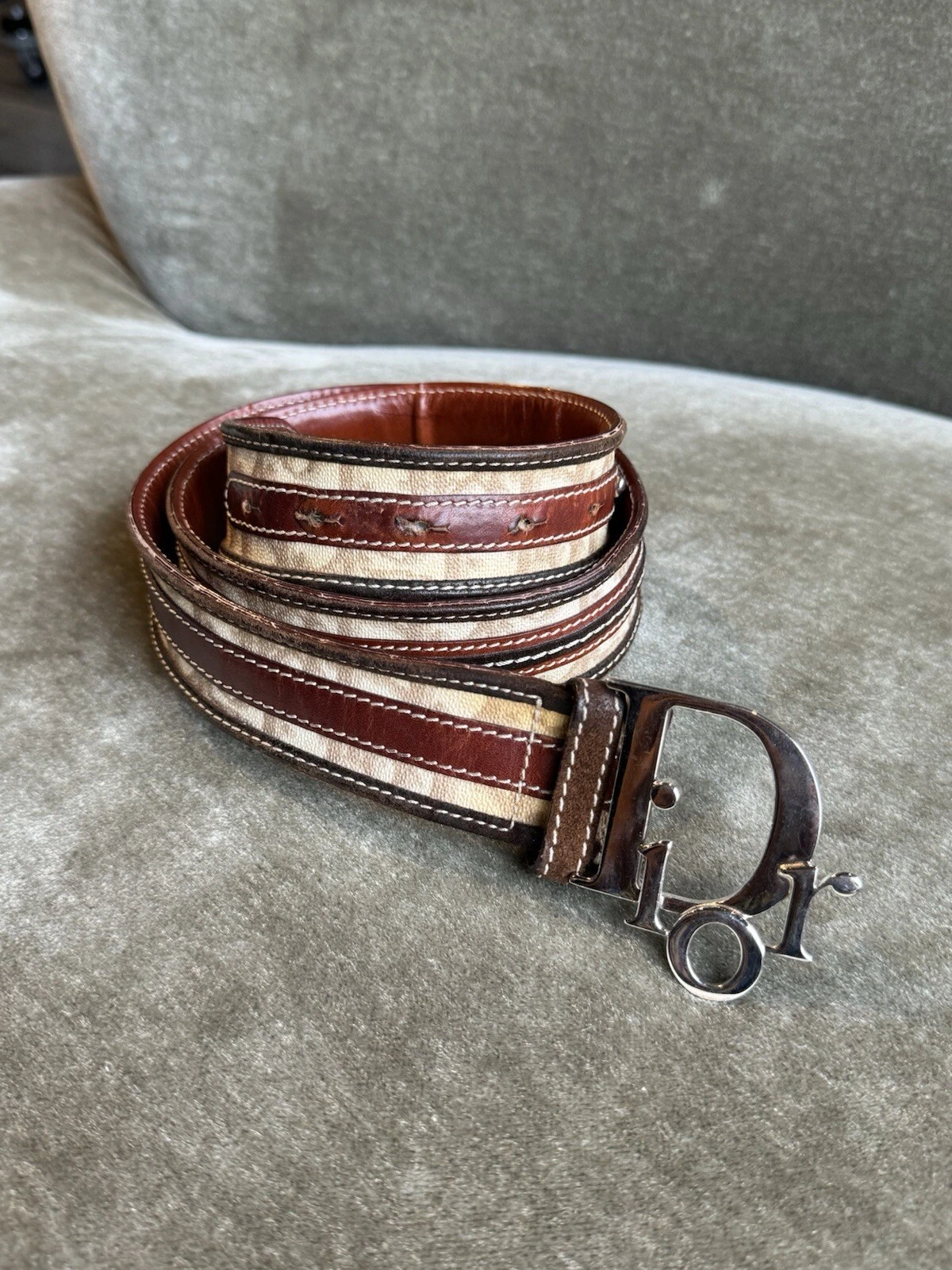 Ceinture cuir vintage Christian Dior monogramme Italie rare   34