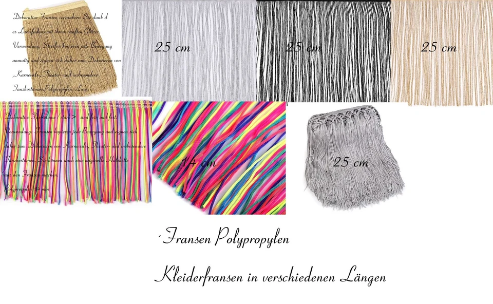 1m 14-25 cm Fransen Schnittfranse Latin   Lurex Neon Fransenborte Kleiderfranse - Bild 2 von 2