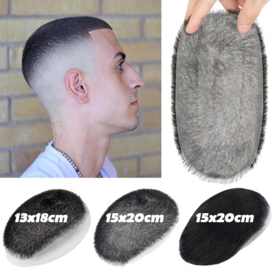 Mens Toupee Human Hair Systems Thin Skin PU Hair Piece Replacement Buzz Cut/Back