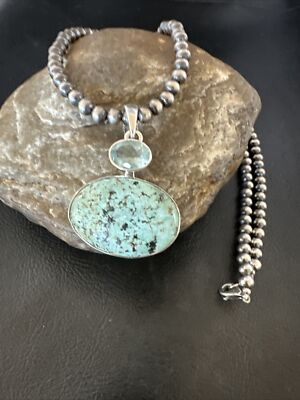 Womens Dry Creek Turquoise Topaz Pendant Navajo Sterling Silver Necklace 16440