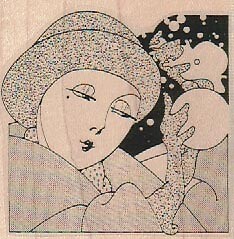Lady With Ball 2 1/2 x 2 1/2'' Rubber Stamp, Person Stamp, Lady Stamp