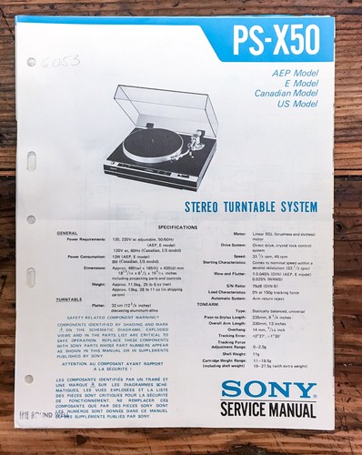 Sony PS-X50 Record Player / Turntable Service Manual *Original*