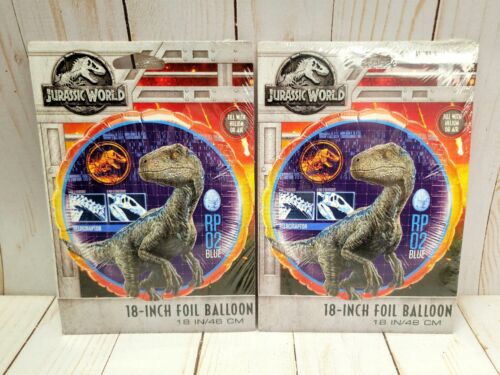 (2) Jurassic World Blue Raptor Dinosaur 18" Foil Balloons Balloon Birthday Party