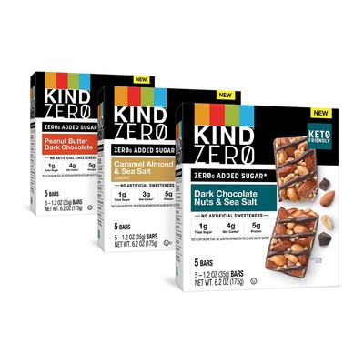 KIND ZERO Added Sugar Bars, Variety Pack, Dark Chocolate Nuts and Sea Salt, P...