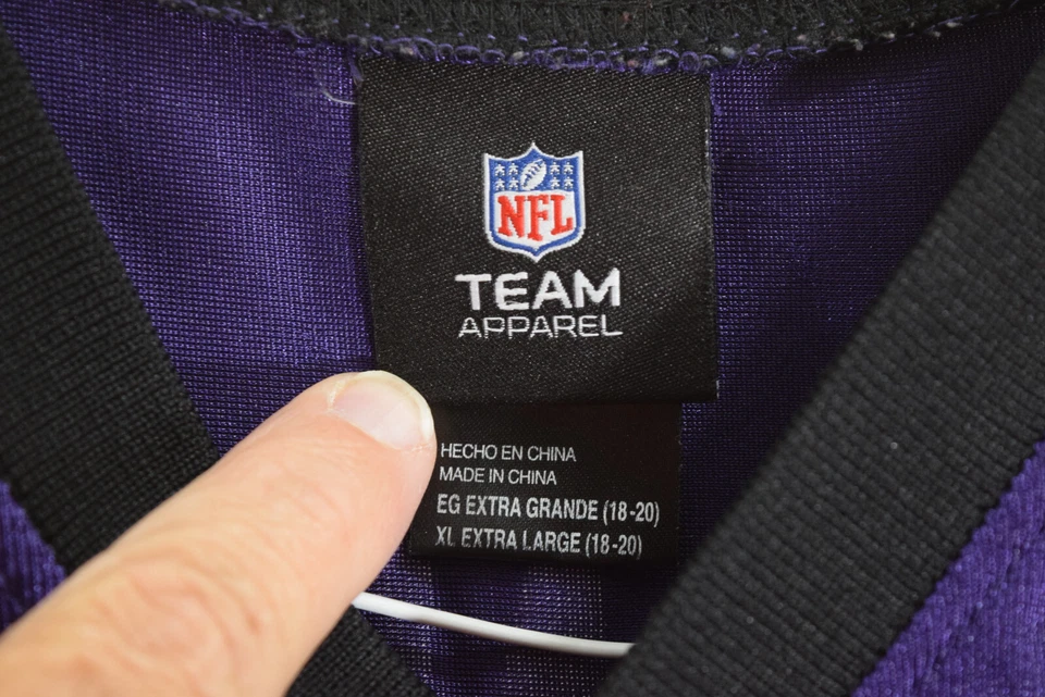 NFL 球队球员青少年 XL 18-20 巴尔的摩乌鸦队 FLACCO 5 网眼紫色球衣 — 第 2/4 张图片