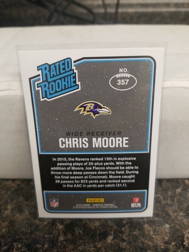 Chris Moore BALTIMORE RAVENS AUTOGRAPH Football Card 2016 Rated Rookie Card - Picture 2 of 2