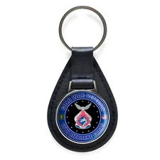 Cold War Veteran 18th Airborne Corps Black Leather Keychain Silver Keyring