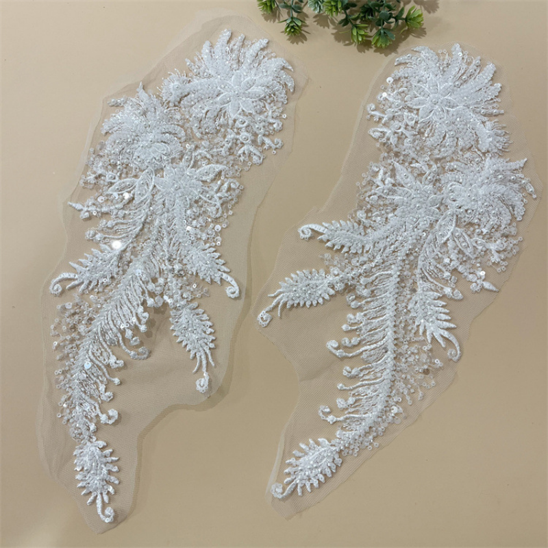 Floral Lace 3D Applique Sequin Beads Embroidered Patch Wedding Dress DIY  Decors