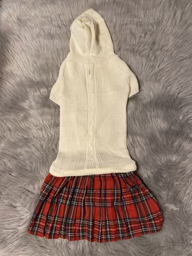 Casual Canine Dog Shirt Size XL White Sweater Red Plaid Skirt Hooded Dress