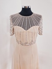 Boohoo Beige Sequin Maxi Dress Womens Size 8 Embellished Bridesmaid NEW