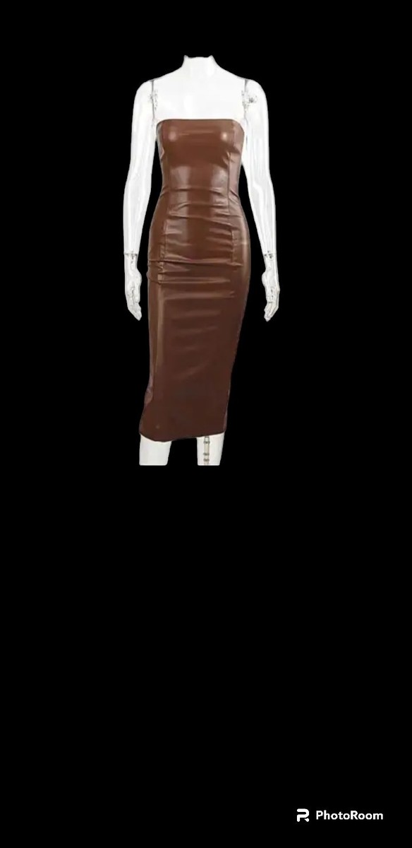 brown leather bandeau dress Slick Chick Chocolate Brown Faux Leather Bandeau Dress main image 1