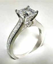 2.Ct Princess Cut Simulated Diamond Engagement Ring Solid 14K White Gold Size 8