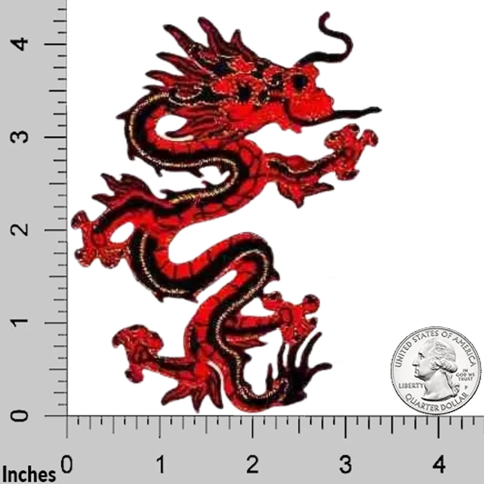 Red and Black LARGE Asian Dragon Embroidered (2-Pack) Iron-On Patch - Image 3 of 4