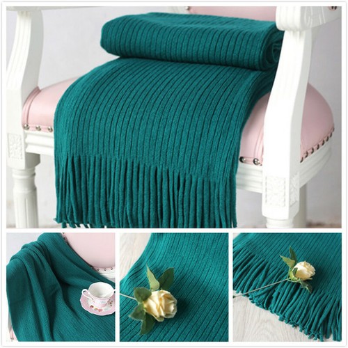 Throw Blanket Solid Tassels for Bed Sofa Couch Cover Travel Nap Shawl Soft Warm - Picture 4 of 14