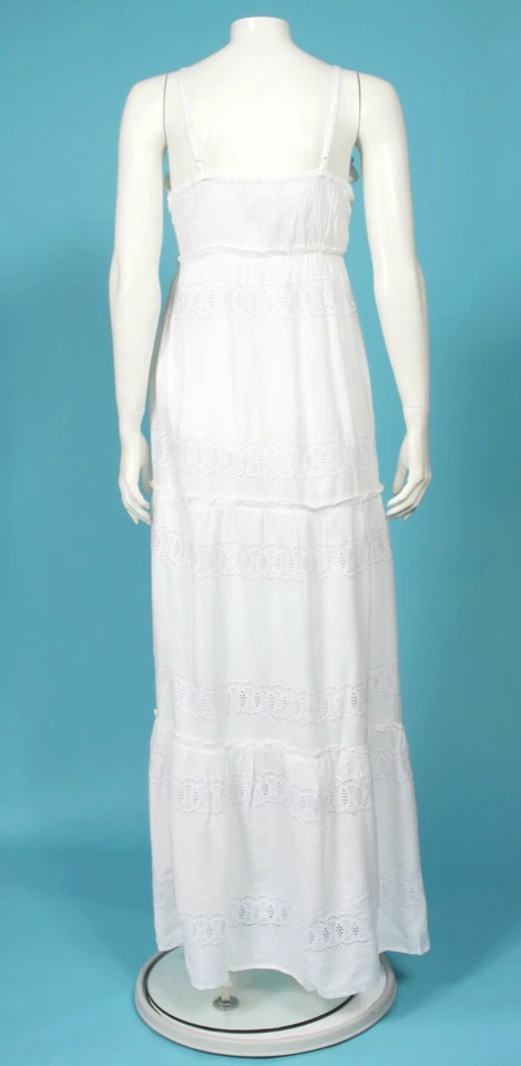 Vestido maxi JESSICA SIMPSON longo branco flor ilhós em camadas boho feminino tamanho M 304 - Imagem 3 de 4