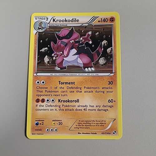 Pokemon 2011 Light Play Krookodile Black & White 65/114 Holo Card