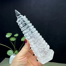 1.3lb Wenchang Pagoda Natural White Clear quartz Changwen Tower Quartz Crystal
