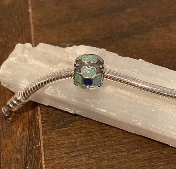 Auténtica pulsera Pandora serpiente con dijes 7,5” diciembre cumpleaños turquesa Foto 2 de 4