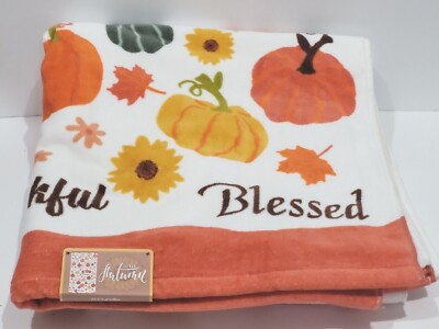 2pc Thanksgiving Harvest Fall Pumpkin Bath Towels Sunflower Maple Leaves  Cotton