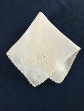 Vintage Baumwolle Leinen Ecru Einstecktuch Stickerei Braut Hochzeit Sammlerst&uuml;ck