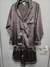 Womens BB Dakota Black Satin Pajama Set Shirts And Button Up Top Sz M