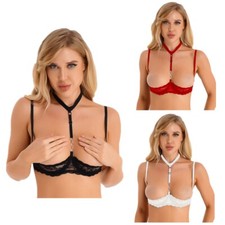 Womens Sexy Lace Halter Bra Tops Bustier 1/4 Cups Underwire Bralette Lingerie