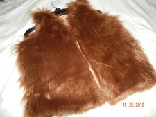 NWT True Craft Girls Medium 10/12 Brown Faux Fur Shaggy Winter Vest Outerwear ni