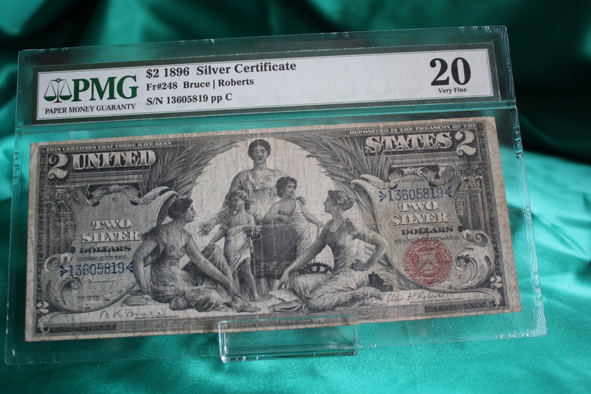 1896 $2 Silver Certificate, PMG VF20 Fr#248, Education note. Bruce