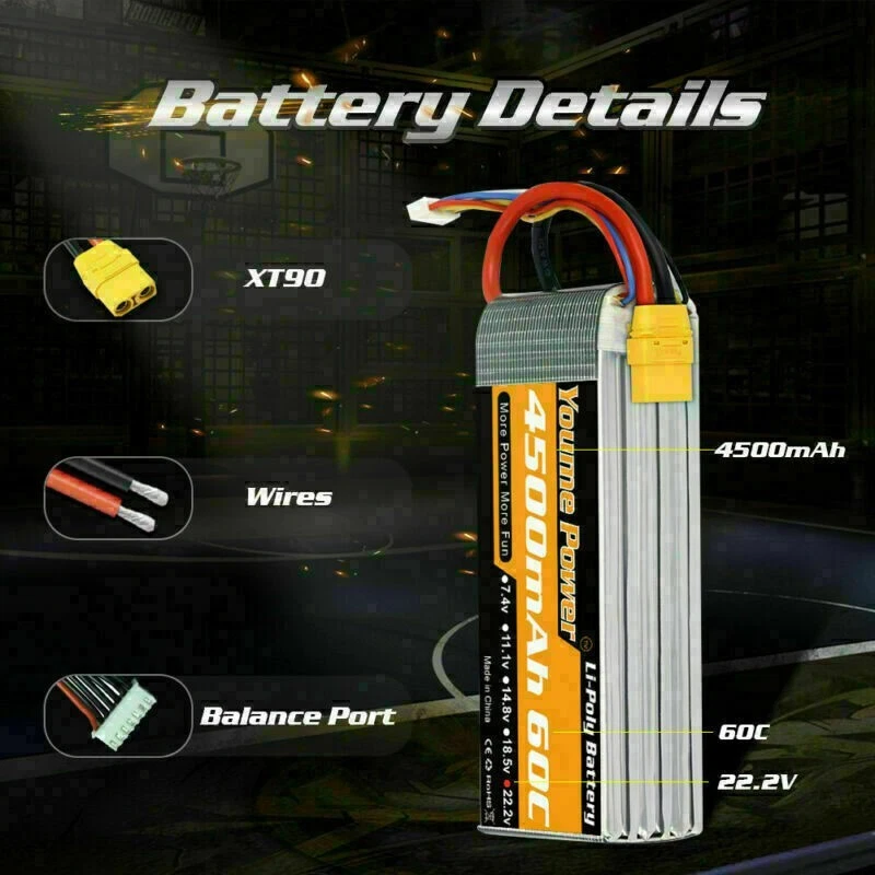 2pcs 22,2V 4500mAh 6S Lipo Akku XT90 für RC Hubschrauber Quad Boot Auto Lkw - Bild 3 von 4