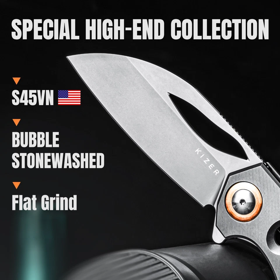 Navaja de Bolsillo Plegable Kizer Hawk Pie de Oveja S45VN Hoja Mango de Titanio Ki4683A2 Foto 3 de 4