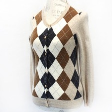 J.Crew Sweater Cardigan Wool Cashmere Button Argyle Diamond Preppy Small