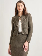 Misook Heritage Fit Curbed Chain Trim Lurex Knit Black and Gold Jacket Medium